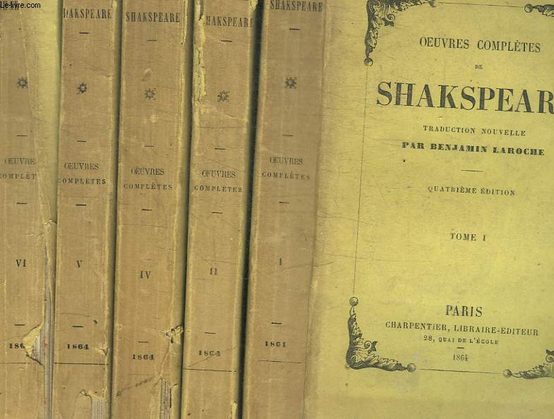OEUVRES COMPLETES DE SHAKSPEARE / EN 5 VOLUMES: TOMES 1+ 2 + 4 + 5 + 6
