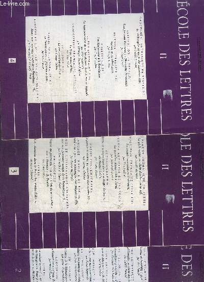 L ECOLE DES LETTRES - EN 3 VOLUMES : N 2 : 1 OCTOBRE 1988 / N 3 : 15 OCTOBRE 1988 / N 4 : 1 NOVEMBRE 1988 - 80 E ANNEE - II - N 2 : POESIE CONTEMPORAINE / PHILOSOPHIE /.../ N3 : AUTOBIOGRAPHIE / LIVRES /.../ N 4 : COLLOQUE / THEME LITTERAIRE /.../