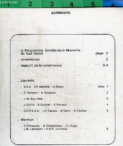 PLAN DE CONSTRUCTION PANSON - PROGRAMME ARCHITECTURE NOUVELLE DU SUD OUEST - RESULTATS DE LA SESSION 1976 -