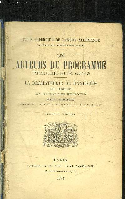 LES AUTEURS DU PROGRAMME - LA DRAMATURGIE DE HAMBOURG DE LESSING