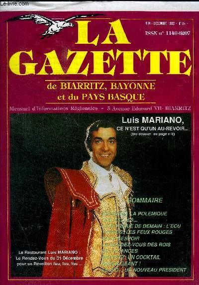 LA GAZETTE DE BIARRITZ, DE BAYONNE ET DU PAYS BASQUE - N 31 - NOV / DECEMBRE 1992 -