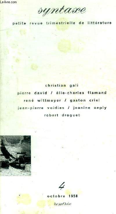 SYNTAXE - PETITE REVEU TRIMESTRIELLE DE LITTERATURE - OCTOBRE 1958 -