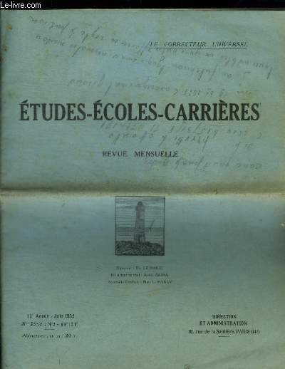 ETUDES ECOLES CARRIERES - REVUE MENSUELLE - JUIN 1932 -