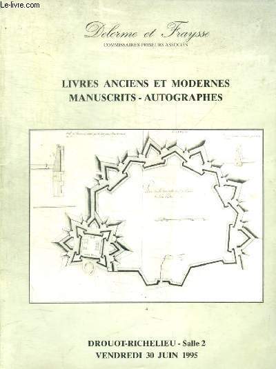 LIVRES ANCIENS ET MODERNES MANUSCRITS AUTOGRAPHES - SALLE 2 - VENDREDI 30 JUIN 1995 -