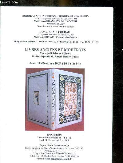 LIVRES ANCIENS ET MODERNES - BORDEAUX CHARTRONS- JEUDI 11 DECEMBRE 2008 -