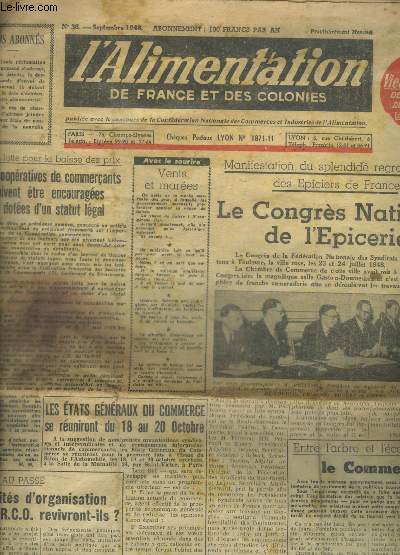 L ALIMENTATION DE FRANCE ET DES COLONIES - N 36 - SEPTEMBRE 1945 -