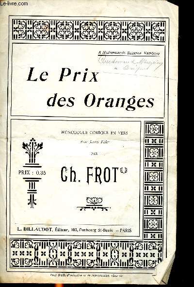 Le prix des oranges, Monologue comique en vers pour jeunes filles