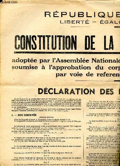 Rpublique Franaise Constitution de la Rpublique Franaise, dclaration des droits de l'Homme