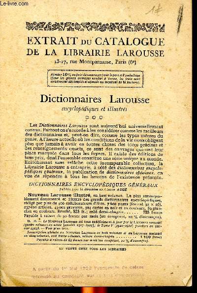 Extrait du catalogue de la librairie Larousse Dictionnaires Larousse encyclopdies et illustrs