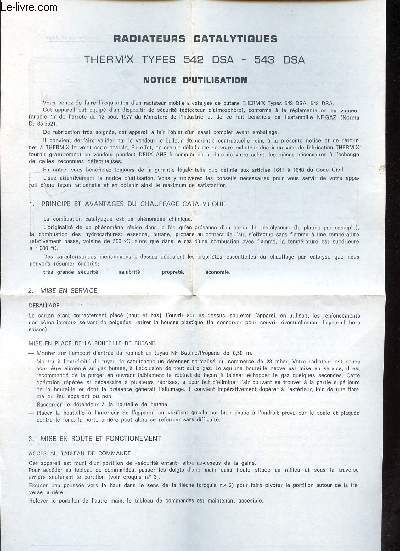 Notice d'utilisation des radoiateurs catalytiques therm'x types 542 DSA - 543 DSA