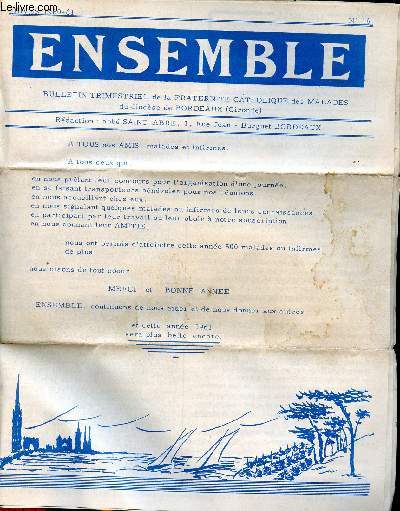 Ensemble Bulletin trimestriel de la fraternit catholique des malades du diocse de Bordeaux N16 Hiver 1960-61