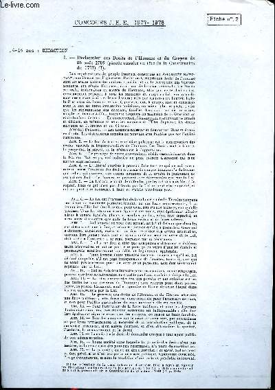 Concours J.E.E. 1977-1978 Fiche N2 Rdaction Extrait de la dclaration des droits de l'Homme et du citoyen du 26 Aot 1789.