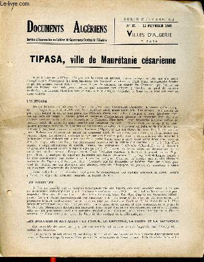 Documents algriens Tipasa, ville de Maurtanie csarienne, N27 15 Fvrier 1948, Villes d'Algrie