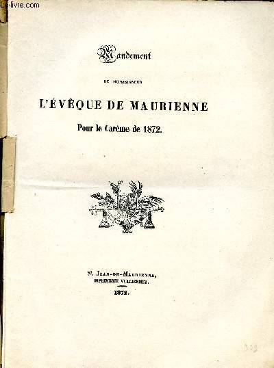 Mandement de Monseigneur l'Evque de Maurienne pour le Carme de 1872