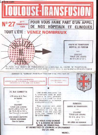 Toulouse-transfusion N27 3me trimestre 1984