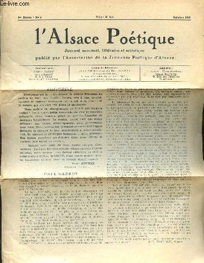 L'Alsace potique Journal mensuel littraire et artistique N 5 Octobre 1953 Sommaire: Liens du coeur, Rondel pour Claude par Prot Marie-Louise, Chanson de peine par Fischer Pierre, Sonnet  l'Alsace par Dagon Grard...