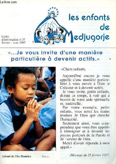 Les enfants de Medjugorje Lettre d'information N 37 Fvrier-Mars 19997