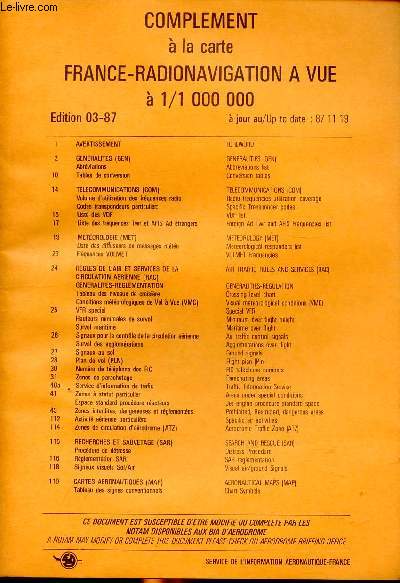 Complment  la carte France-Radionavigation  vue  1/1000000