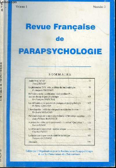 REVUE FRANCAISE DE PARAPSYCHOLOGIE - VOLUME 1 - N 2