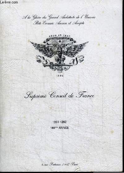 REVUE : SUPREME CONSEIL DE FRANCE - ANNURAIRE 1991-1992 - 188E ANNEE