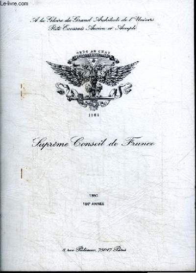 REVUE : SUPREME CONSEIL DE FRANCE - ANNUAIRE 1990 - 186E ANNEE