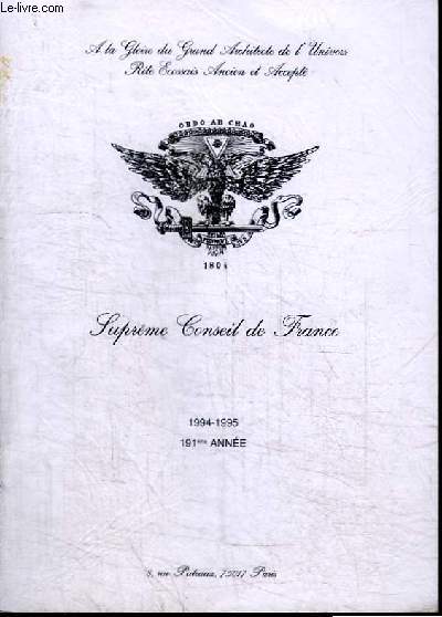 REVUE : SUPREME CONSEIL DE FRANCE - ANNUAIRE 1994-1995 - 191EME ANNEE