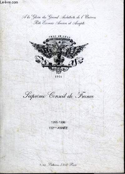 REVUE : SUPREME CONSEIL DE FRANCE - ANNUAIRE 1995-1996 - 192EME ANNEE