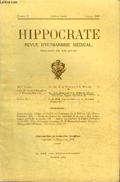 REVUE D'HUMANISME MEDICAL : HIPPOCRATE - N2 - SIXIEME ANNEE FEVRIER 1938