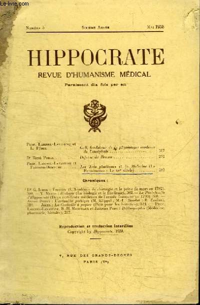REVUE D'HUMANISME MEDICAL : HIPPOCRATE - N5 - SIXIEME ANNEE MAI 1938