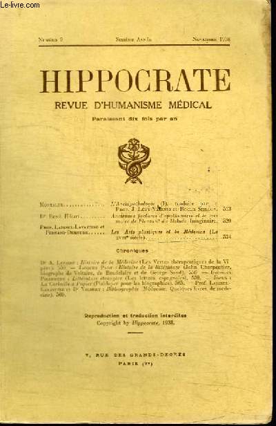 REVUE D'HUMANISME MEDICAL : HIPPOCRATE - N9 - SIXIEME ANNEE NOVEMBRE 1938