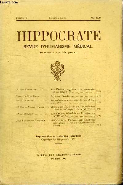 REVUE D'HUMANISME MEDICAL : HIPPOCRATE - N5 - SEPTIEME ANNEE MAI 1939