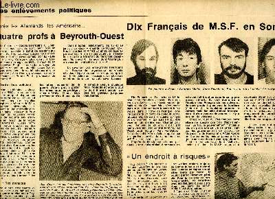 Extrait du journal Ouest France Normandie Vende du 26 Janvier 1987  Sommaire: Les enlvements politiques: Dix franais de M.S.F en Somalie; Quatre profs  Beyrouth Ouest; Le cerveau des robots est nantais; La fronde des tudiants et lycens espagnols: