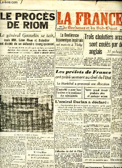 Journal La France de Bordeaux et du Sud Ouest du vendredi 20 fvrier 1942 Sommaire: Trois chalutiers arcachonnais sont couls par des avions anglais 31 pcheurs ont disparu; Les troupes japonaises ont franchi le fleuve Bilin en Birmanie; De nombreuses att