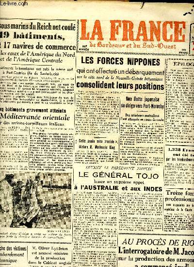 Journal La France de Bordeaux et du Sud Ouest du vendredi 13 mars 1942