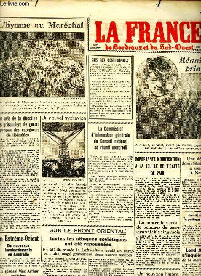 Journal La France de Vordeaux et du Sud Ouest du mardi 24 mars 1942 Sommaire: L'hymne au Marchal, Runion de printemps; Des avions italiens attaquent un convoi britannique en Mditerranne...