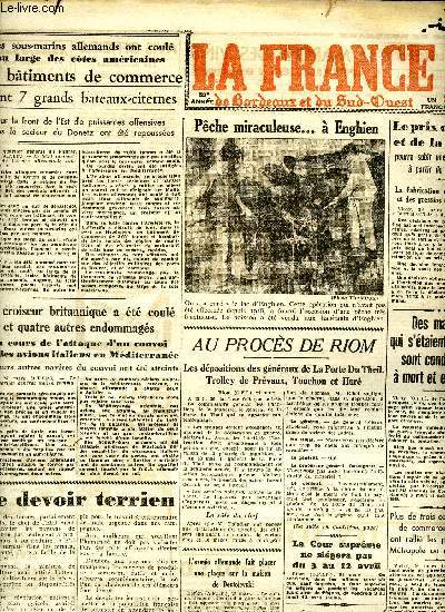 Journal La France de Bordeaux et du Sud Ouest du mercredi 25 mars 1942