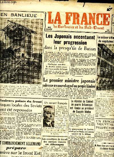 Journal la France de Bordeaux et du Sud Ouest Mercredi 8 avril 1942