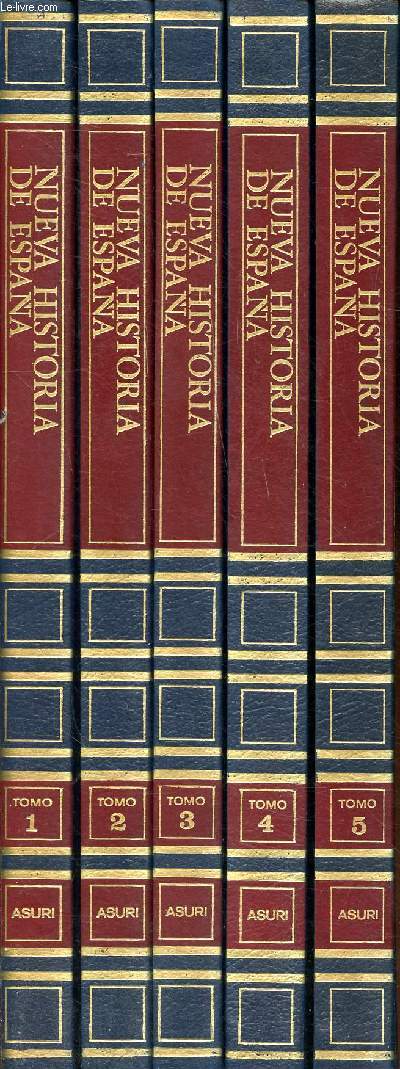 Nueva historia de Espana en 5 tomes. Sommaire: La prehistoria espanola; La Hispania visigoda; la epoca de los Reyes catolicos; La alta edad contemporanea; El reinado de Alfonso XIII; La Espana de nuestros dias...