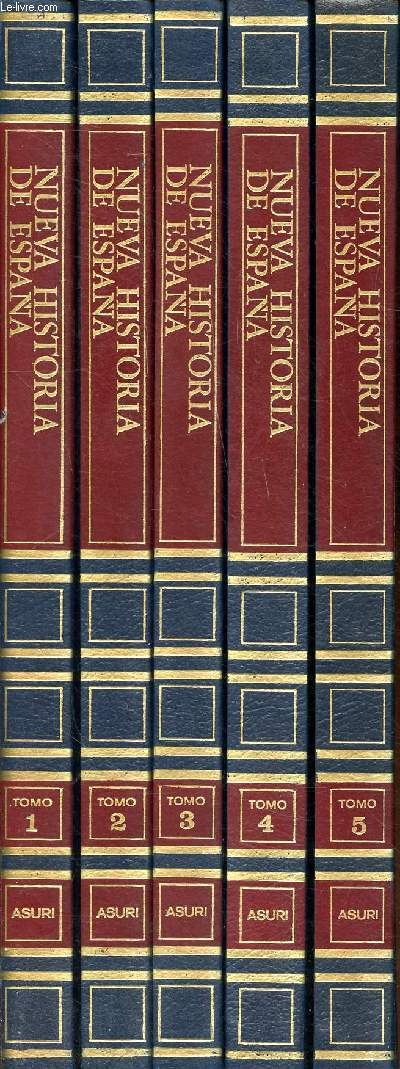 Nueva historia de Espana en 5 tomes. Sommaire: La prehistoria espanola; La Hispania visigoda; la epoca de los Reyes catolicos; La alta edad contemporanea; El reinado de Alfonso XIII; La Espana de nuestros dias...