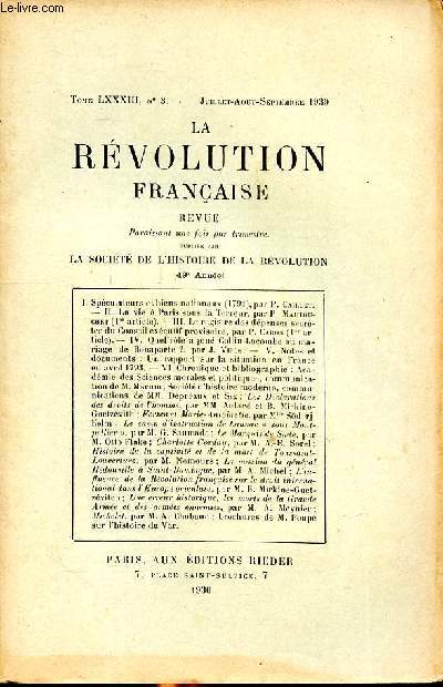 La rvolution franaise Tome 83 N3 Juillet Aot Septembre 1930