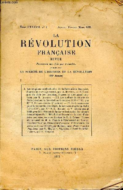 La rvolution franaise Tome 87 N1 Janvier Fvrier mars 1934