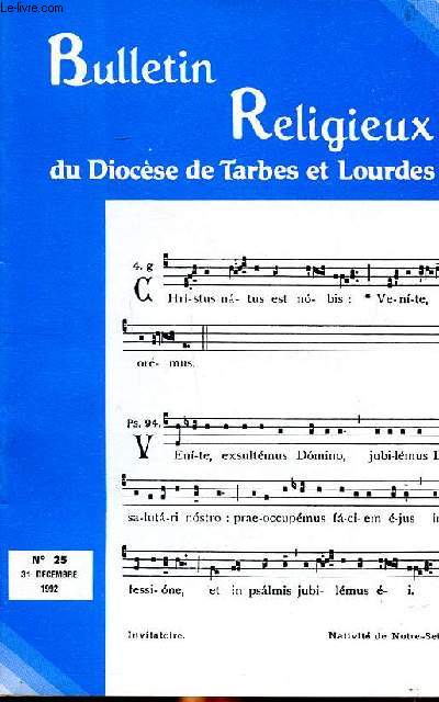 Bulletin religieux du diocse de Tarbes et Lourdes du 2 janvier 1992 au 31 dcembre 1992