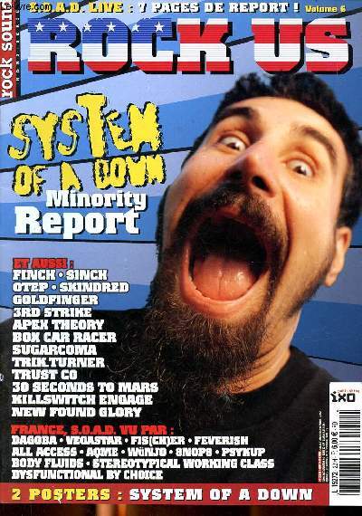 Rock Us N22 Hors srie Juillet Aot Septembre 2002 System of a down Minority report Sommaire: System of a down Minority report; Sugarcoma; Finch; Goldfinger; Skindred...