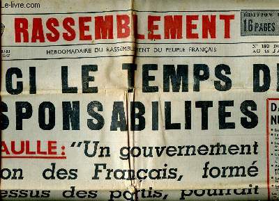 Le Rassemblement N 193 du 12 au 18 janvier 1951 Voici le temps des responsabilits; Sommaire: Voici le temps des responsabilits; De Gaulle  Nimes; Chteau fort en Espagne ...