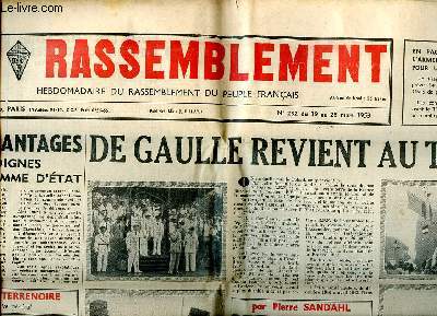 Le Rassemblement N292 du 19 au 25 mars 1953 De Gaulle revient au Tchad Sommaire: des chantages indignes d'un homme d'tat; Rforme fiscale pour rien; Malenkov ets plac sera t-il gagnant? ...