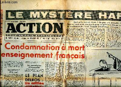 Action N291 semaine du 1er au 7 mai 1950 Le mystre Hardy Sommaire: Condamnation  mort de l'enseignement franais; Joliot rvoqu; Le commissaire Soutif va reprendre du service...
