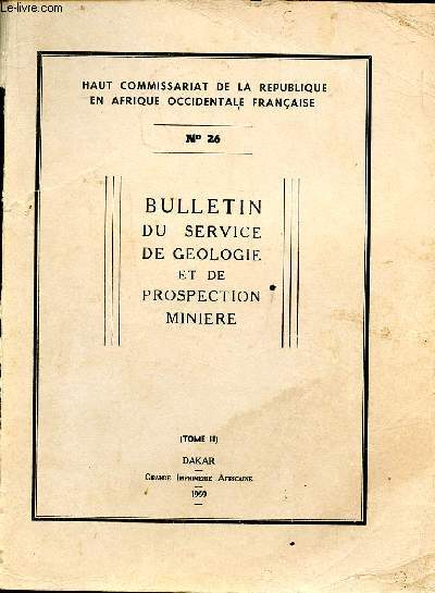 Bulletin du service de gologie et de prospection minire Tome II N26