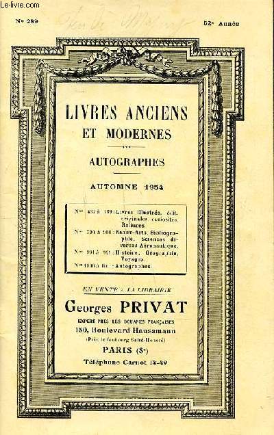 Livres anciens et modernes Autoraphes Automne 1954 N289 52 anne
