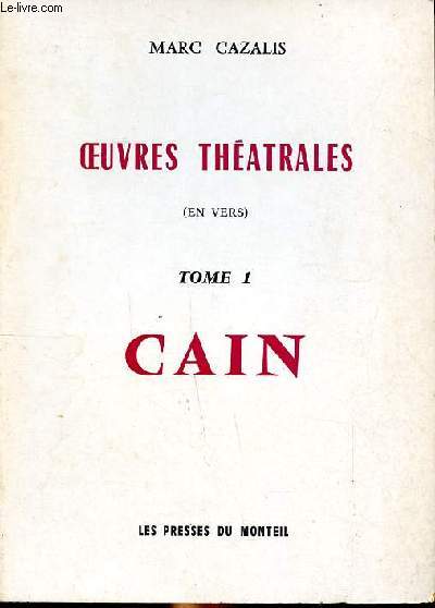 Oeuvres thtrales Tome 1 Cain