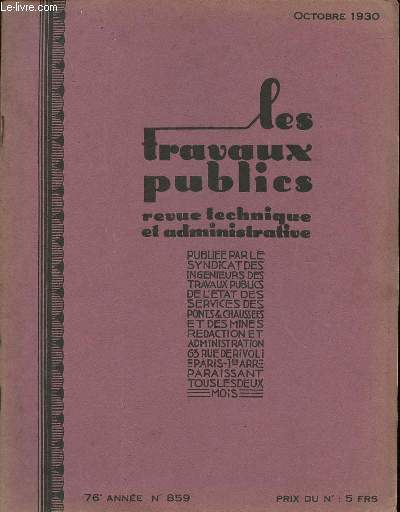 Les travaux publics Revue technique et administrative 76 anne N859 Octobre 1930